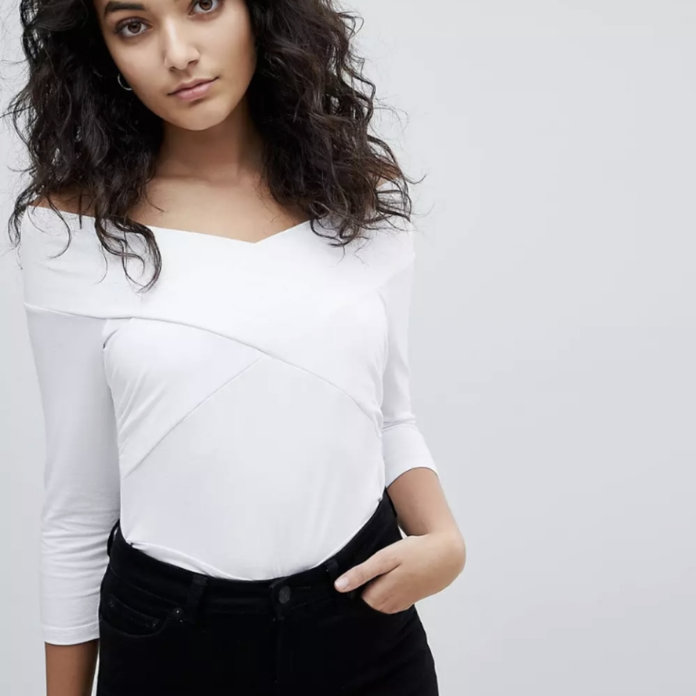 ASOS wrap front bodysuit Bardot style